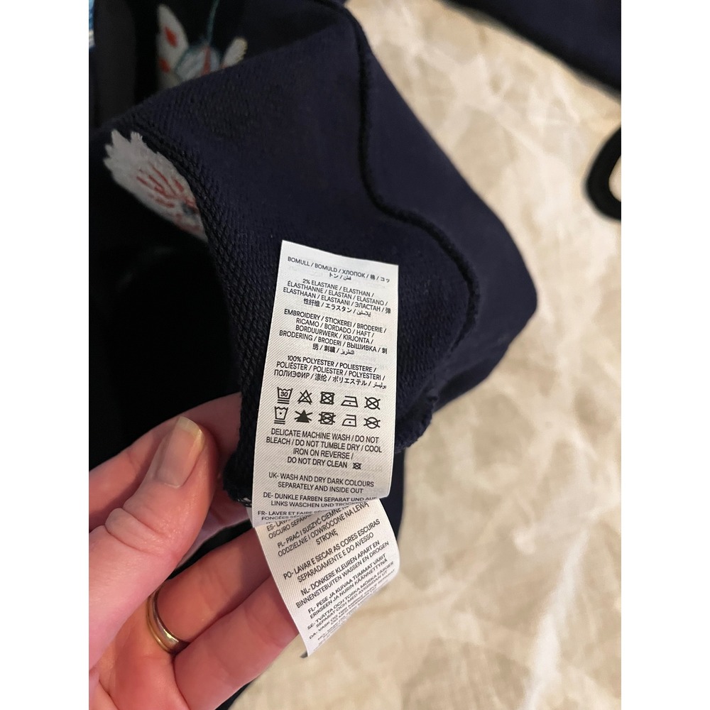 Boden Hannah Embroidered Bird Floral Navy Sweatshirt XS - Picture 5 of 8